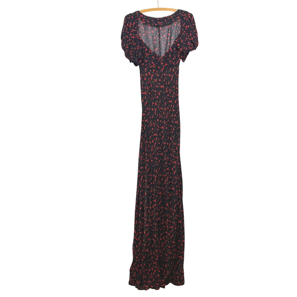 Rat & Boa Magnolia Maxi Dress Black Red Floral Puff Sleeve V-Neck Size S - Picture 5 of 11